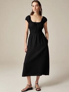 NWT J.Crew Black Cap Sleeve Midi Linen Dress